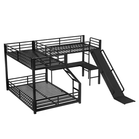 Triple Bunk Beds, L-Shape Twin XL Over Queen Bunk Bed Attached A Loft Bed with Desk, Triple Bunk Bed