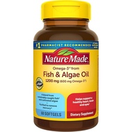 Nature Made Omega 3 Fish Oil and Algae Oil Supplements, 1200mg, Omega 3 Supplement for Heart, Brain 