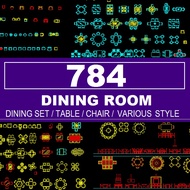 Autodesk | AutoCad 2025 | 784+ Dining Room set CAD BLOCK MATERIALS for Architectural Design