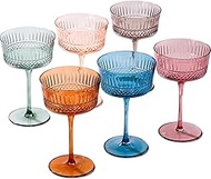 Colored Crystal Coupe Glass | Set of 6 | Large 9.3oz Stemmed Glassware Muted Vintage Glasses for Cha