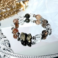 女神款金太郎熊熊招財水晶手鍊 - 金曜石熊熊/茶晶/黑金超七