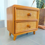 Wooden Cabinet Teak Drawer Decorated With Rattan 2-Layer Size Width 22 x Depth 12 x Height 22 Cm.