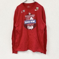 古著耐吉長袖T卹，紅色Swoosh標誌印花，LRED