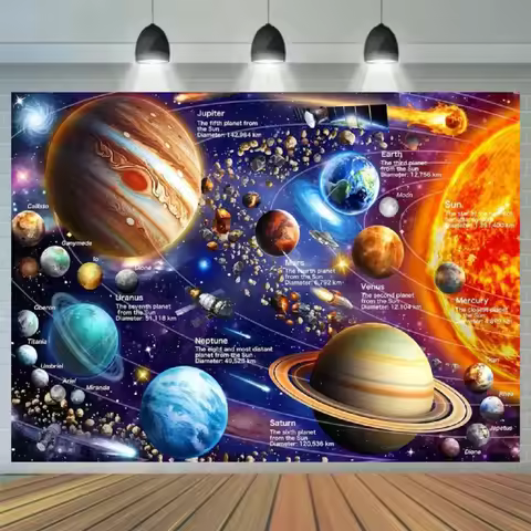 1pc, 2D flat, Solar system themed science education space planet background decoration planet Earth 