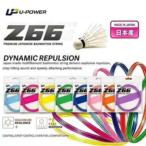 Japan Crafted Z66 Badminton String 0.66mm 12m, Offensive High Resilience Badminton Line, 8 Assorted 