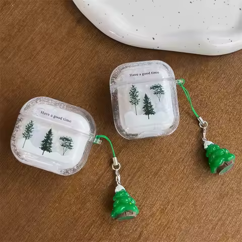 Christmas Tree Transparent Case for AirPods 4 Airpod 1 2 3 Pro Pro2 Bluetooth Earbuds Protective Ear