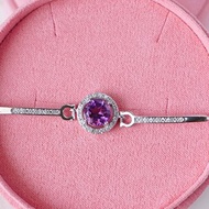 深紫色天然紫水晶手鍊，925純銀錶殼。
