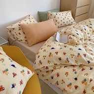 Bear Printed Cartoon and Floral CadarFitted Sheet Bed Set 3 in 1 41in 1bedsheet Set Pillowcase Single/Queen/King Bedsheet Set