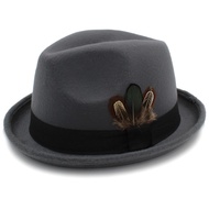 Men's Wool Fedora Hat Curled Feather Decoration Men's Jazz Hat Panama Hat