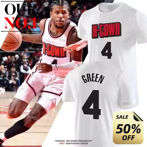 Playoffs Houston Green Sengun Thompson Short-sleeved City Jersey American Basketball Jersey Half-sle