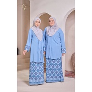 Baju Kurung Kebarung Baby Blue Corak Sutera Ironless Saiz S -  6XL Plus Size Ready Stock Raya Sale B