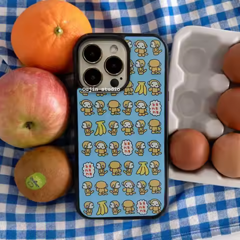 Korean Ins Style Niche Cartoon Banana Monkey Print Phone Case For IPhone 17 16 15 14 13 12 11 Pro Ma