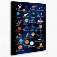 Tizzer Early Learning Letters Canvas Wall Art Prints,Outer Space Cute Solar System Paintings Prints,