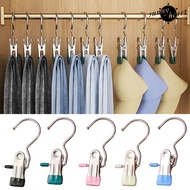 [SNNY] 5Pcs Multifunctional Clothes Drying Clip with Hook Stainless Steel Space-saving Rubber-coated Metal Clip Hook