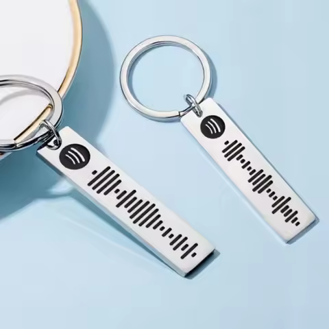 Customized Spotify Keychains Stainless Steel Engrave Music Code Keyrings for Music Lover Best Person