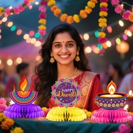 9PCS Happy Diwali Festival Decoration Honeycomb Pendant Diwali Festival Desktop Decoration Honeycomb