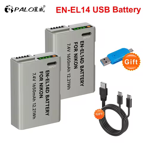PALO EN-EL14 EN-EL14a ENEL14 EN EL14 EL14a Battery With TYPE-C USB Inport for Nikon D3100 D3200 D330