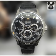SEIKO SRX007P1 Men's Analog Watch PREMIER Moon Phase Kinetic 40mm Leather Strap Black *Original
