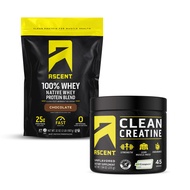Ascent 100% Whey Protein Powder, Chocolate 2 lb & Creatine Monohydrate Powder, Unflavored 45 Serving
