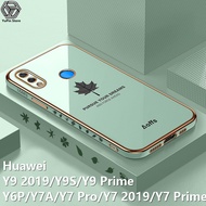 YuPin ใบเมเปิลเคสโทรศัพท์มือถือสำหรับ Huawei Y9 2019 / Y9 Prime / Y9S / Y6P / Y7A / Y7 Pro / Y7 2019 / Y7 Prime ตัวชุบโลหะหรูหราสีทึบอ่อนเคสโทรศัพท์ซิลิโคน TPU กันกระแทก