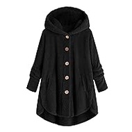 Teddy Coat Women's Plush Jacket Fleece Jacket Winter Jacket Long Warm Lined Fleece Coat Casual Cuddly Jacket Fluffy Winter Coat Button Hooded Jacket with Pockets