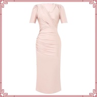 French V-neck slim fit sexy hip warp short-sleeved dress  30167