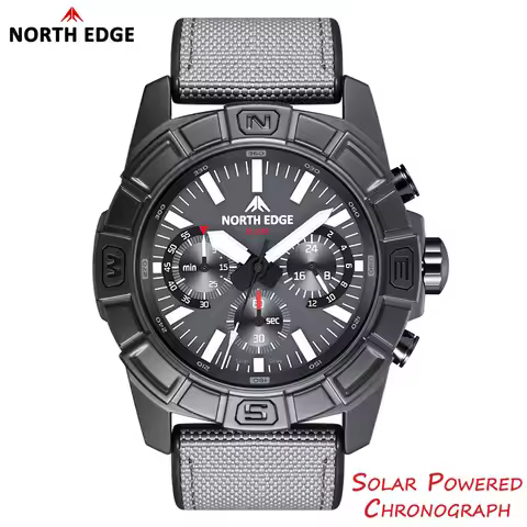 NORTH EDGE 2025 Men's Watches Solar Power 316 Stainless Steel Case Quartz Watch For Men Pilot Waterp