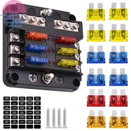 6-Way Fuse Block 12V/24V Circuit Fuse Block Fuse Box Holder with 12 Fuse Blades LED Indicator Lables