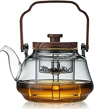 Unbreakable Glass Tea Pot, Heat Resistant, Transparent Large Capacity, 33.8 fl oz (1,000 ml), Open F