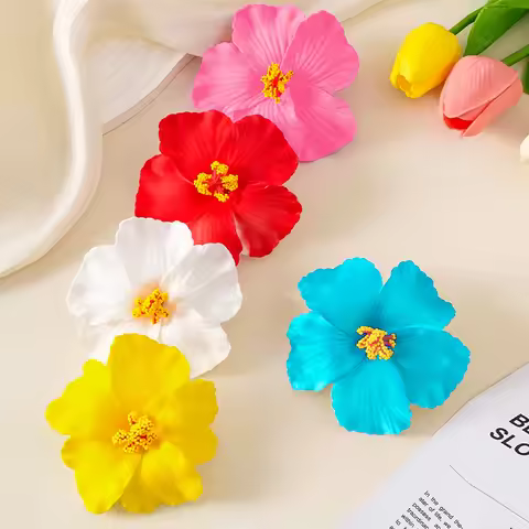 5pcs/Set Hibiscus Flower Hair Clips, Suitable For Women And Girls, Large Multicolor Tropical Artific