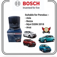 Genuine Bosch Oil Filter for Perodua Axia/ Bezza/ Aruz/ New Myvi D20N/ Ativa (0986AF0363)