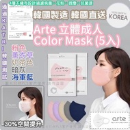 韓國製🇰🇷 Arte 3D立體口罩 5片袋裝  粉紅色 紫色 奶茶色 灰色 深藍色 成人口罩