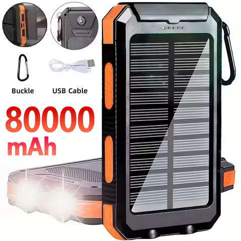 Solar Power Bank 80000mAh Portable Charging Poverbank External Battery Charger Strong Light LDE Ligh