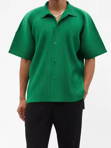 Miyake Pleated Homme Plisse Men Smart Casual Shirt Turn-down Collar Cardigan Single Breasted Harajuk