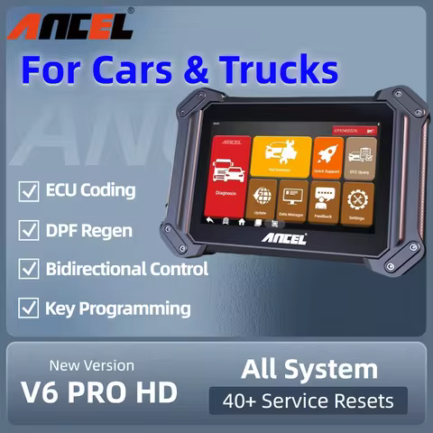 ANCEL V6 PRO+ HD Cars Trucks Scanner Diesel Diagnostic Scan Tool 40+ Resets ECU Coding Free Update D
