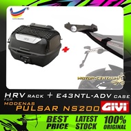 SET KOMBO KOTAK/BOX GIVI E43 E43NTL-ADV TOP CASE + MODENAS PULSAR NS200 / NS160 HRV HEAVY DUTY RACK