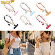 [DEMO3] Phone Chain Lanyard, Lightweight Metal Pearl Phone Wrist Strap,  Colorblock Anti Loss PU Mob