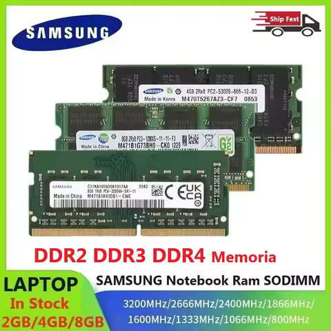 Samsung Laptop RAM SODIMM DDR2 DDR3 DDR4 Memoria 2400 1600 1333 800 667MHz 2GB 4GB 8GB 16GB High Per