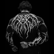 Men's Compression Sports Shirt  Gothic Lightning Print GYM Fitness Top Autumn Quick Dry Breathable B