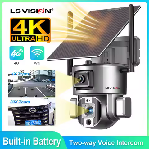 LS VISION 4K 20X Zoom 4G Solar Security Camera Dual Screen Wireless Outdoor Wifi Surveillance Camera