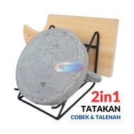 Stone Mortar and Cutting Board Stand Iron Mortar and Pestle Holder/