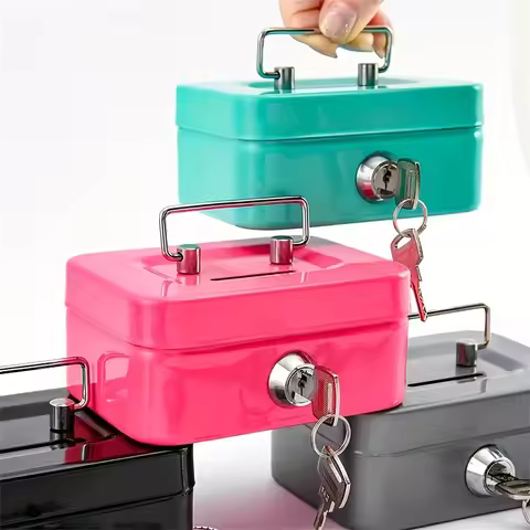 Steel Cash Box with Key Lock, Metal Small Money Organizer with Money Tray, Cash Storage Box with Loc