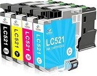 LeciRoba LC521 LC-521 Ink for Brother LC-521BK LC-521C LC-521M LC-521Y Ink Cartridges for Brother DC