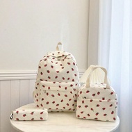 3pcs Nylon Bow Print Backpack Set,Foldable Multi-Po Cket Large CapacityWater-Resistant Zipper Backpa