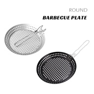 Round Barbecue Plate Camping Portable BBQ Pan Picnic Lightweight Grill Tray Home Foldable Roast Baking Pan