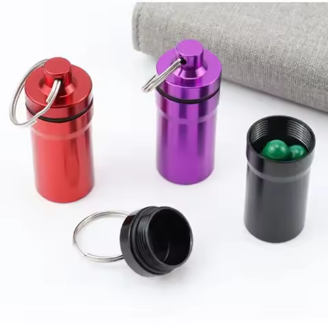 Aluminium Bottle Mini Portable Pill Box Water-proof Pill Case Box Stash Jar Sealing Keychain Tablets