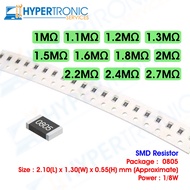 10pcs SMD Resistor, Chip Resistor , Size 0805 - 1M 1.1M 1.2M 1.3M 1.5M 1.6M 1.8M 2M 2.2M 2.4M 2.7M o