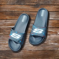 SKECHERS MEN'S AND WOMEN'S BLACK SLIP-ON SANDALS WITH CASUAL SLIDE MOTIF
