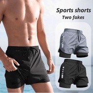 Men's sports shorts with cycling shorts 2 in 1 shorts pocket