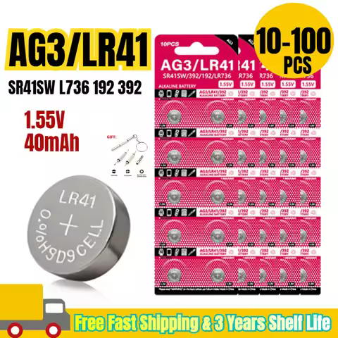 10-100pcs AG3 1.55V Alkaline Button Battery AG3 192 LR41 SR41SW L736 Coin Cell Button Batteries For 